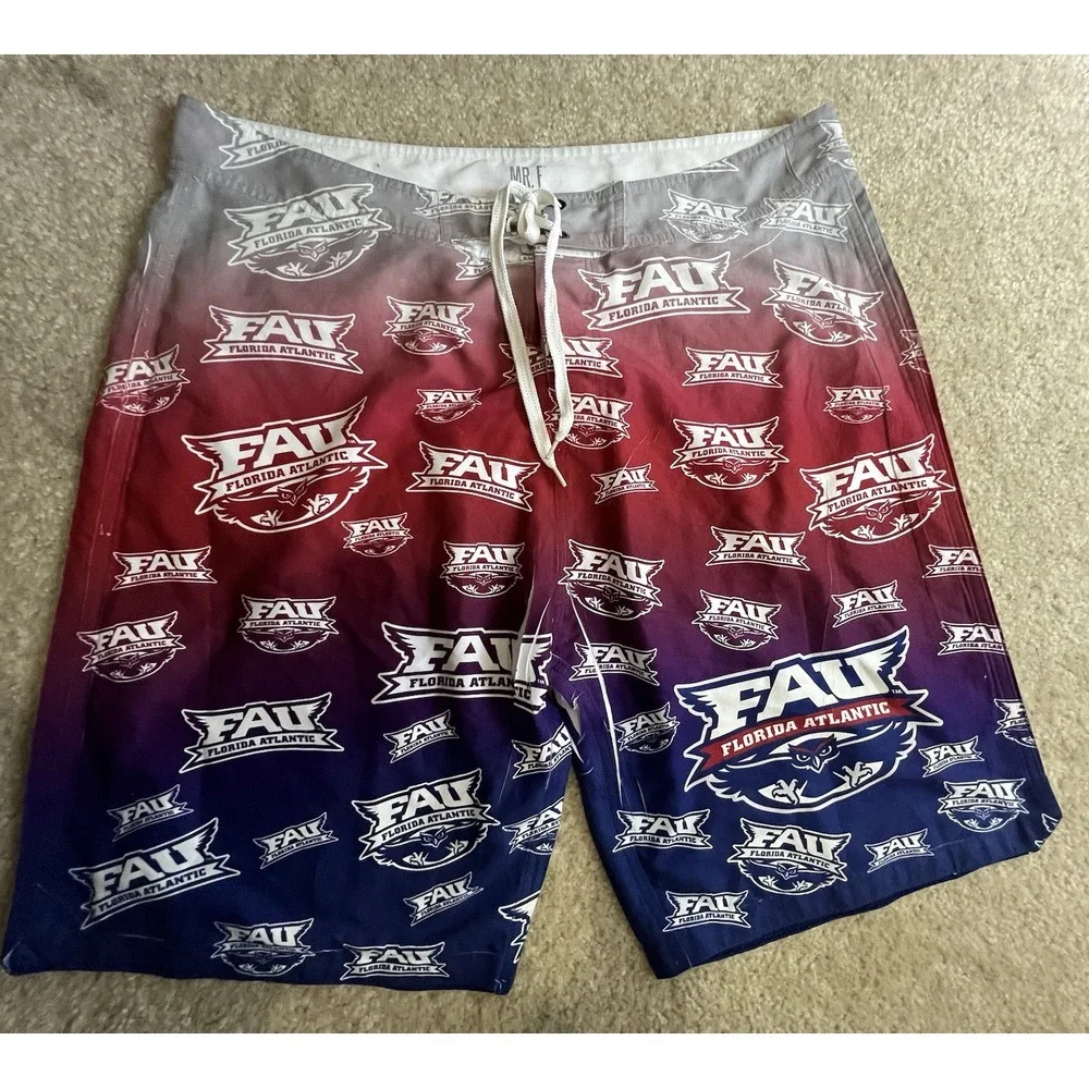 FAU Florida Atlantic University Horned Owls‎ Swim Trunks Mens 36 Board Shorts